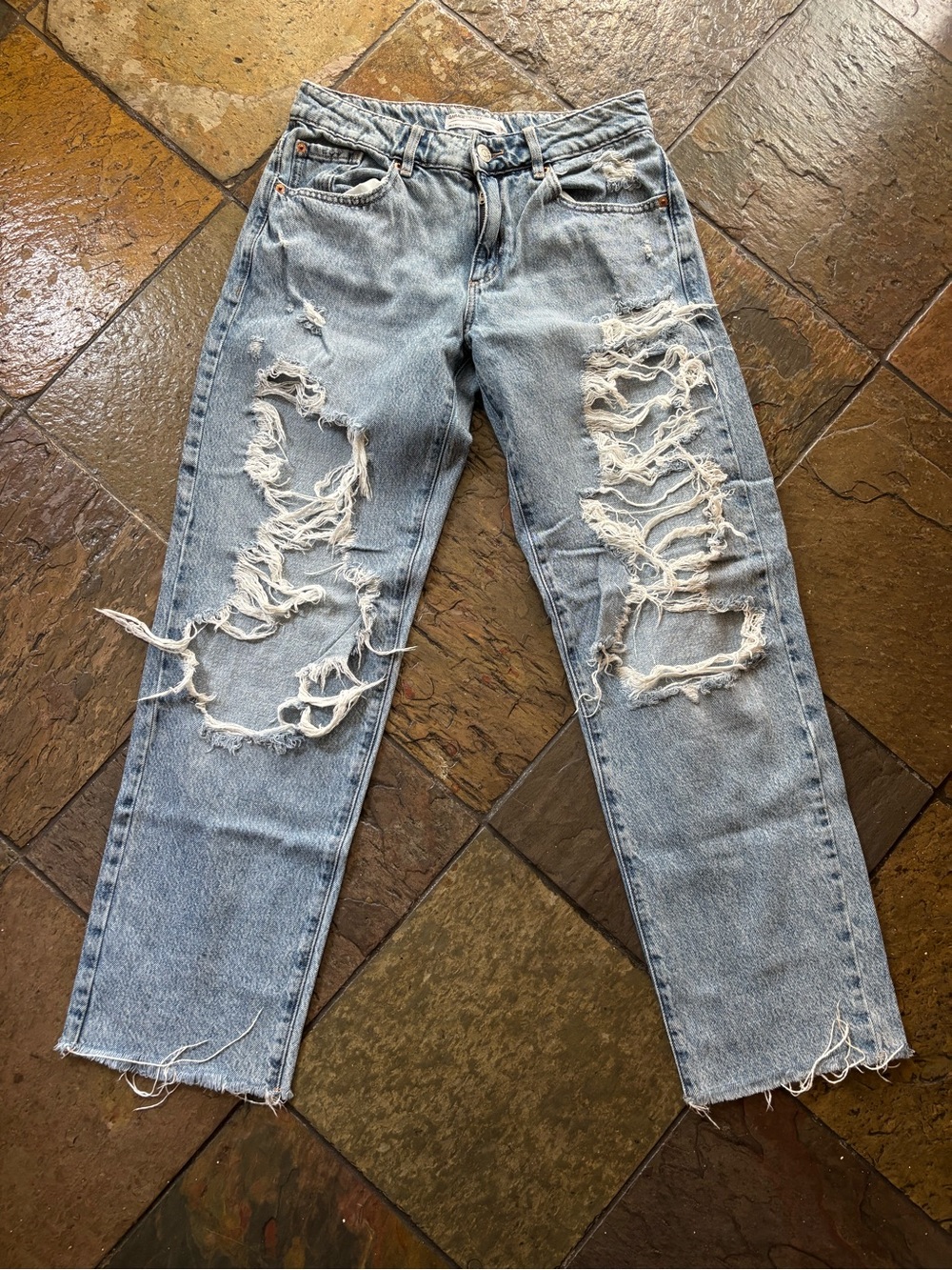 Garage Light Blue Distressed Low-rise slouchy Jeans